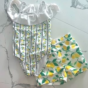 Matching sibling swim set size 3 boy and 5 girl. Janie & Jack